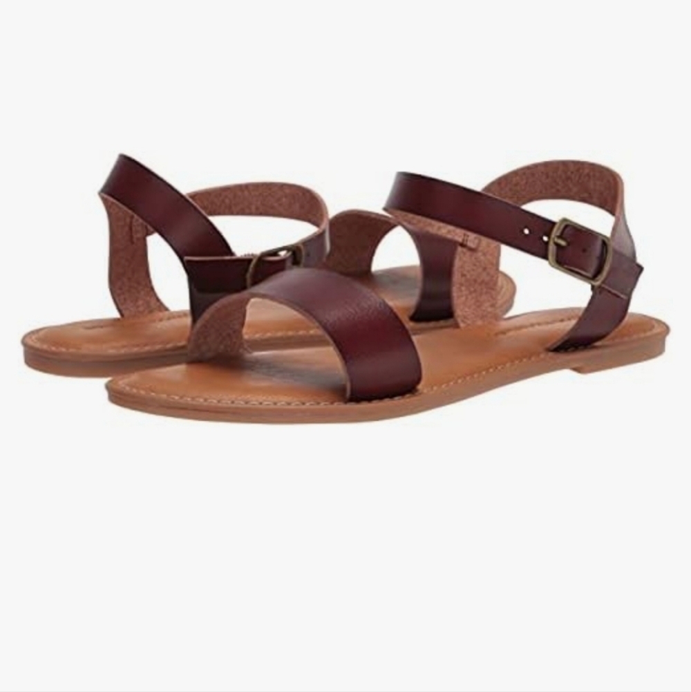 Amazon Essentials Women's Two Strap Buclke Sandals Brown Size 7.5W - Picture 3 of 11